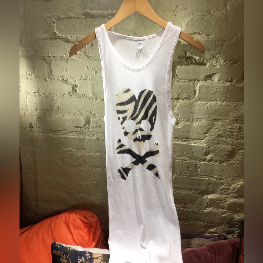 NEW! Los Angeles Apparel White Tank Top with Zebra Skull Graphic